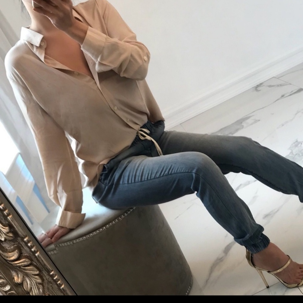 Aficionado in Nude Button Down Blouse